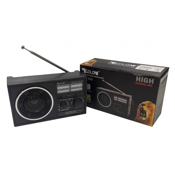 Golon RX-7350 Black Portable Speaker with FM/AM/SW 4 Band Radio